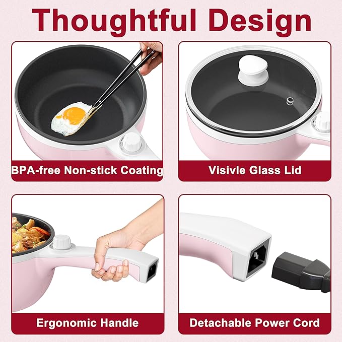 Dezin Hot Pot Electric Upgraded, Non-Stick Sauté Pan, Rapid Noodles Electric Pot - Image 7