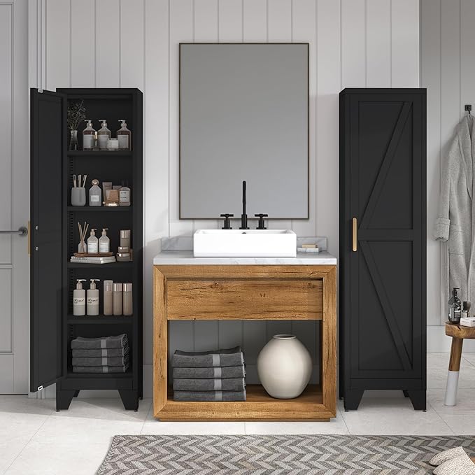 COFaR Tall Bathroom Cabinet, Metal Farmhouse Narrow Slim Storage Cabinet - Image 7
