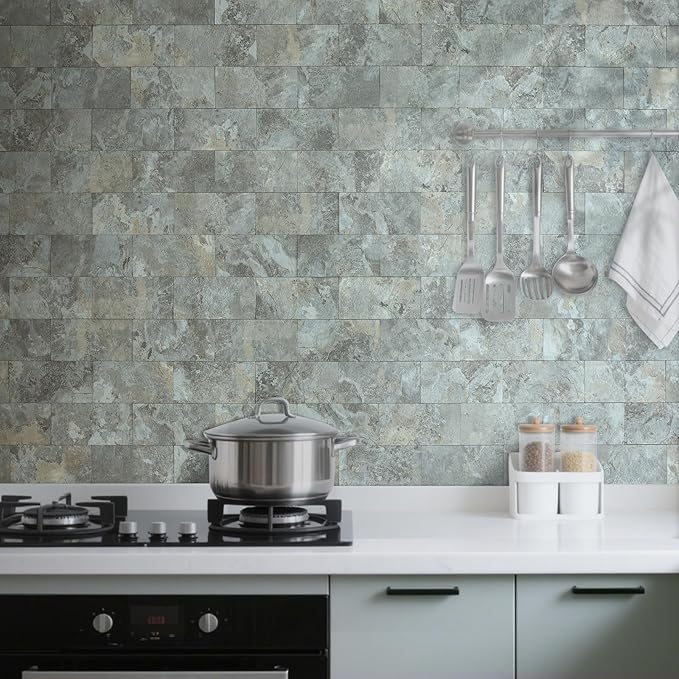 AULIGET 4-Piece Faux Stone Peel and Stick Backsplash Wall Tiles, Laundry Room - Image 2