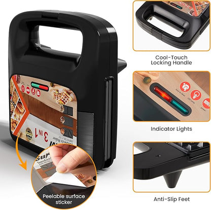 Sunvivi 3 in 1 Electric Sandwich Maker: Panini Press Grill and Waffle Iron Set - Image 3