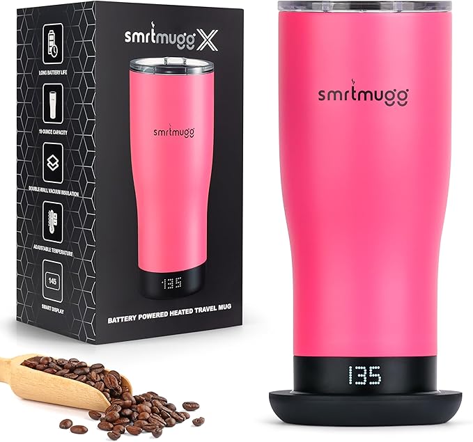 X Heated Coffee Mug 19 oz., 8 Hour Battery Life, Self-Heating, Adjustable Temp by SmrtMugg