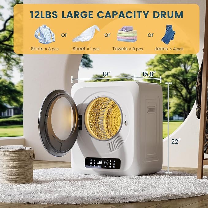 Zynkez 12Lbs Portable Clothes Dryer, 120V 850W Electric Compact Laundry Dryer - Image 2
