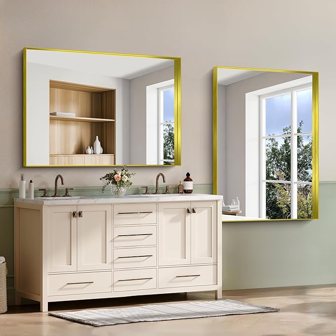 CIRCUMI Gold Bathroom Mirror, Brushed Finish, Tempered Glass, Large Mirror - Image 6