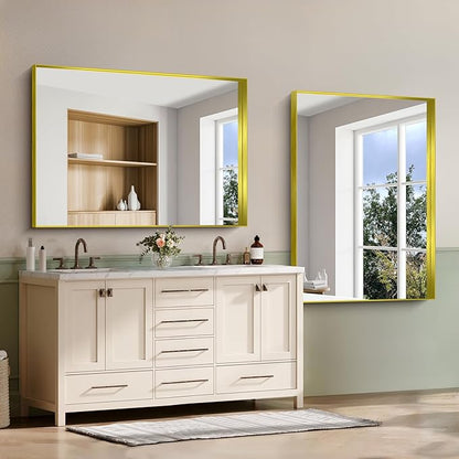 CIRCUMI Gold Bathroom Mirror, Brushed Finish, Tempered Glass, Large Mirror - Image 6