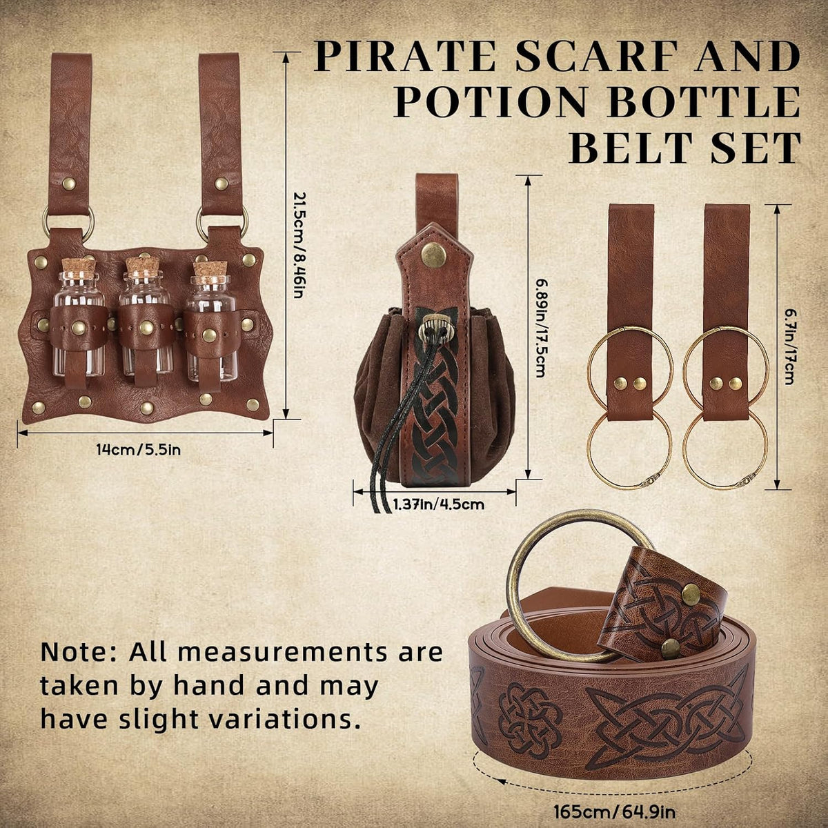 Pirate Costume Accessories Bandana Renaissance Belt Pouch for Cosplay