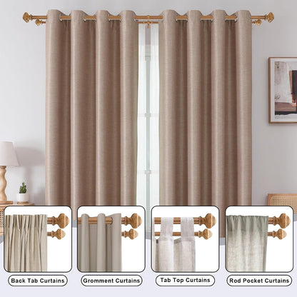 Double Curtain Rods for Windows 36 to 72 Inches, Heavy Duty Double Curtain Rod with Square Retro Finials and Double Aluminum Bracket, Adjustable Double Rod for Curtains,Light Wood Grain