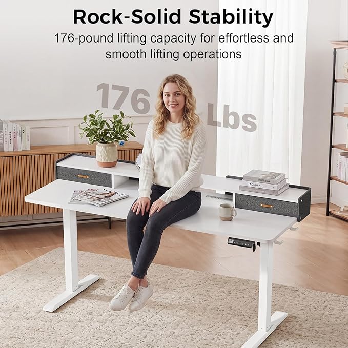 Electric Standing Desk with Drawers, 63 Inch Height Adjustable Desk with Power - Image 7