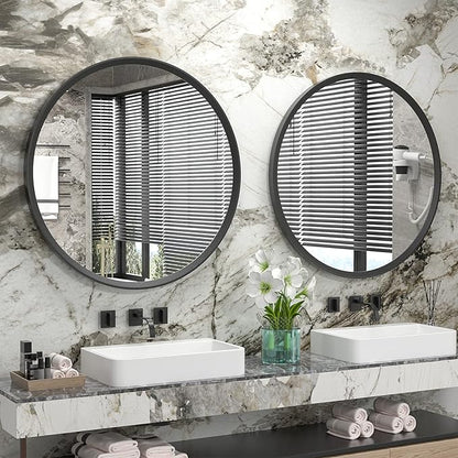 20 Inch Matte Black Round Mirror, Round Bathroom Vanity Mirror wilth Metal Frame - Image 5