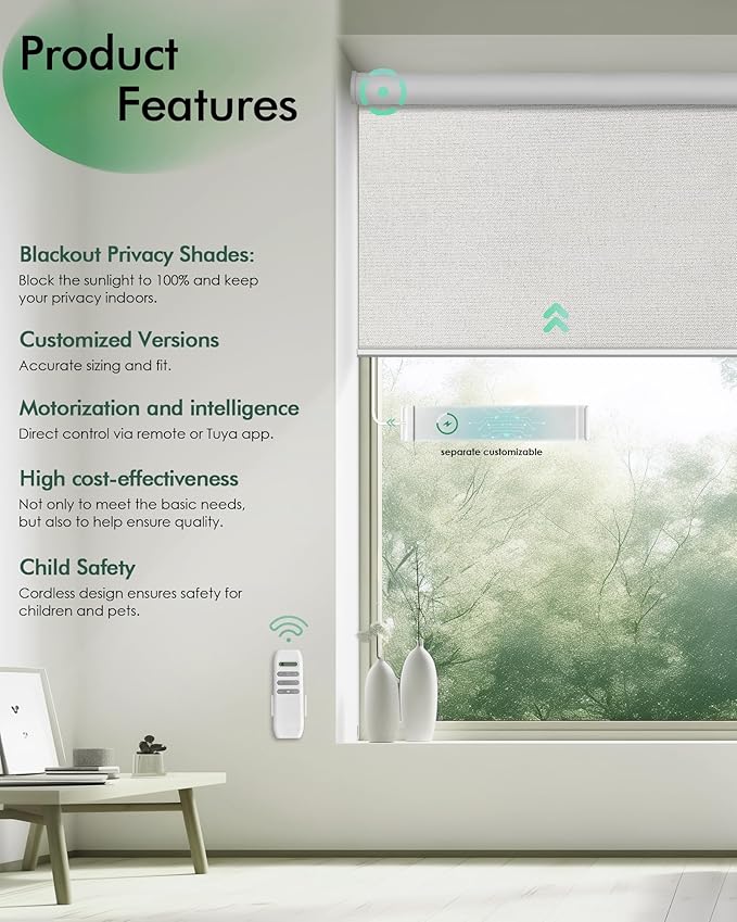Yoolax Motorized Blinds with Remote, Automatic Roller Shades Cordless Electric - Image 2