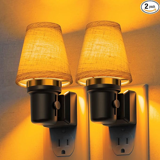 L LOHAS LED Night Lights Plug into Wall, 2 Pack Linen Fabric Round Platform by LLOHASLED
