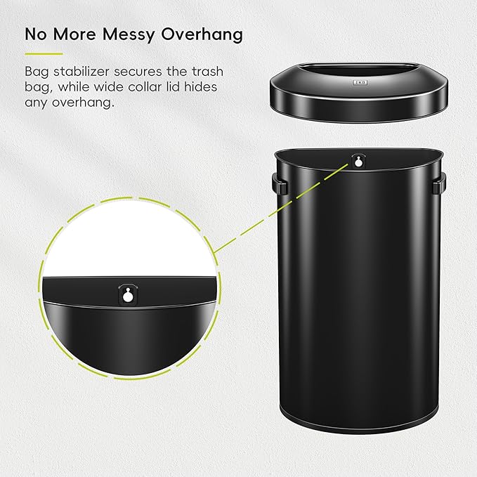 EKO Urban 16 Gallon Semi-Round Open Top Waste Bin, Stainless Steel Half Round - Image 5