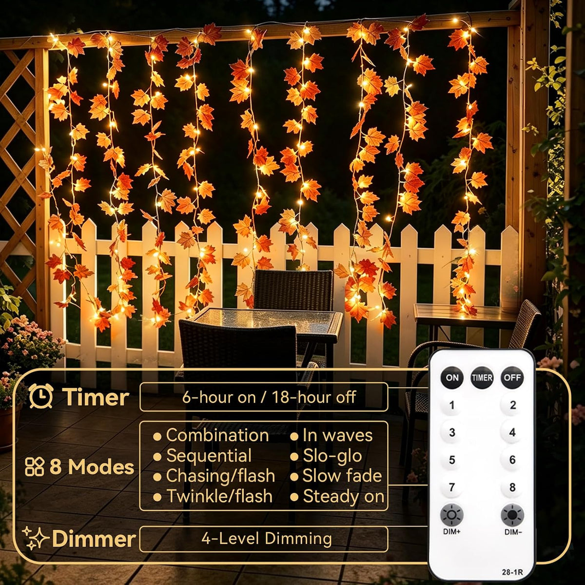 suddus Curtain Lights, Fall Garland with Lights for Office, Porch, Halloween,...