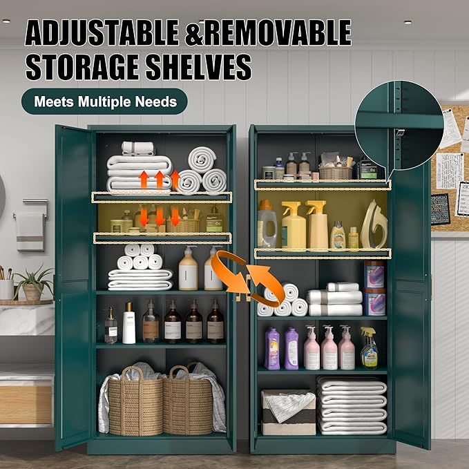 71" Tall Metal Storage Cabinet, Kitchen Pantry Storage Cabinets - Image 4