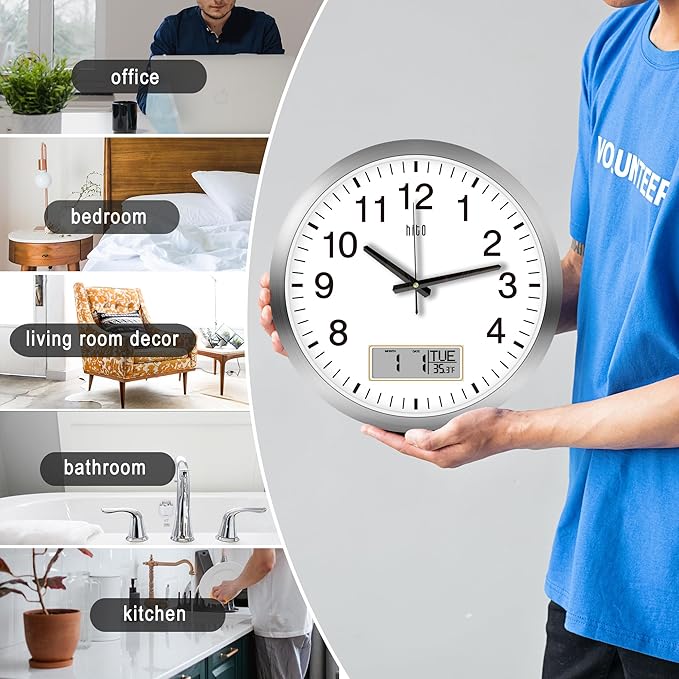 HITO 16 Inch Silent Wall Clock Battery Operated - Image 4