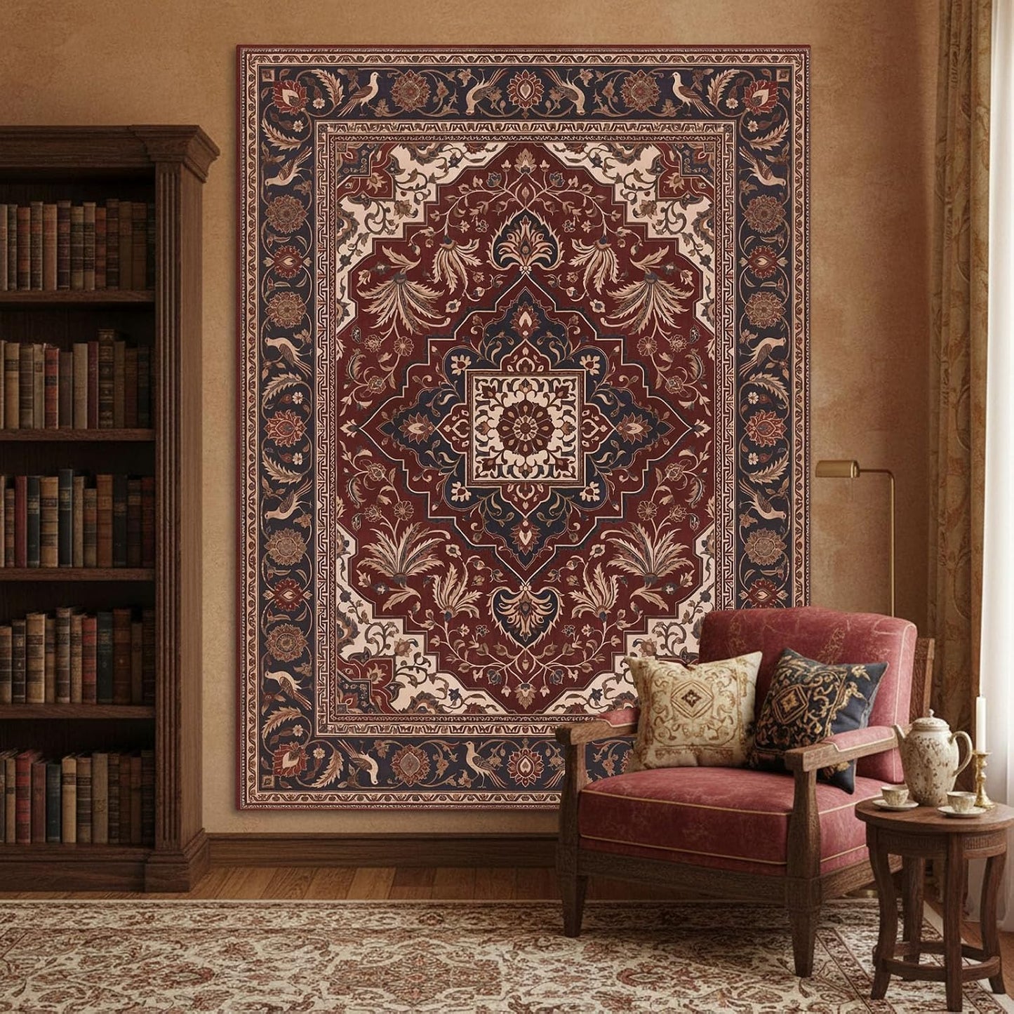 Accnicc Vintage Floral Tapestry Wall Hanging Hippie Indian Bohemian Mandala Tapestry Aesthetic Botanical Bird Red Small Tapestries for Mural Bedroom Living Room Dorm Decor 60 x 44 Inch