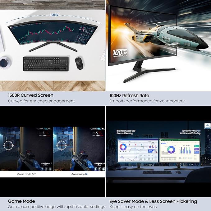 Samsung 32-inch S3 FHD 100Hz Curved Monitor, Game Mode, Eye Saver Mode - Image 7