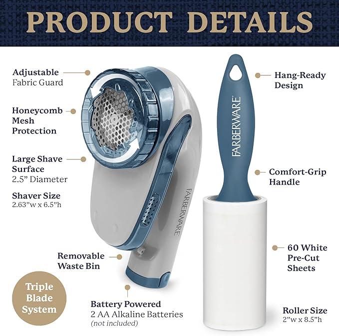 Farberware Large Lint Remover & Fabric Shaver Set – Battery Powered Sweater - Image 6