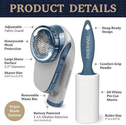 Farberware Large Lint Remover & Fabric Shaver Set – Battery Powered Sweater - Image 6