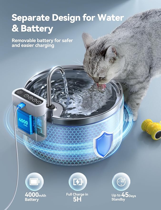Wireless Cat Water Fountain Stainless Steel FEELNEEDY Smart Pet Water Fountain - Image 2
