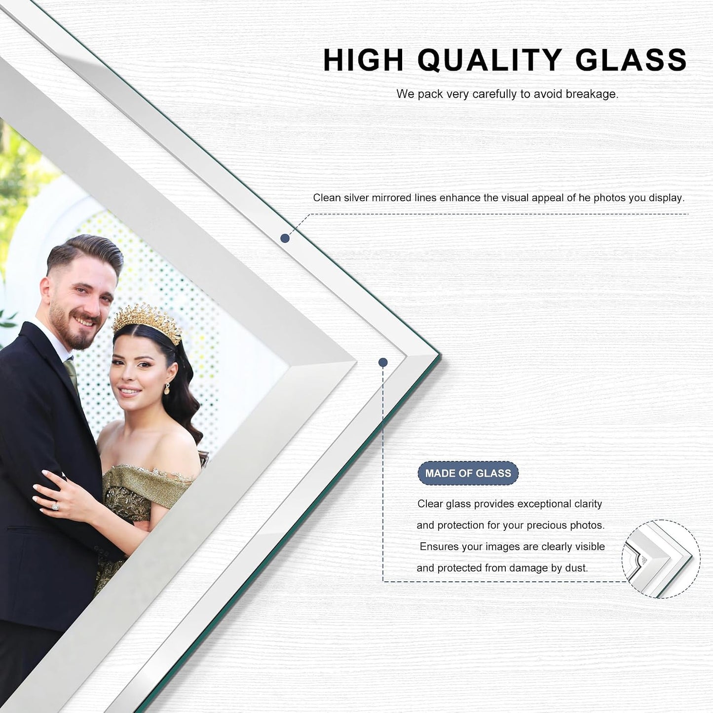 5x7 Picture Frame, Glass Photo Frame 5 by 7 for Tabletop, Clear Mirror Photo Frames, Silver, 1 Pack