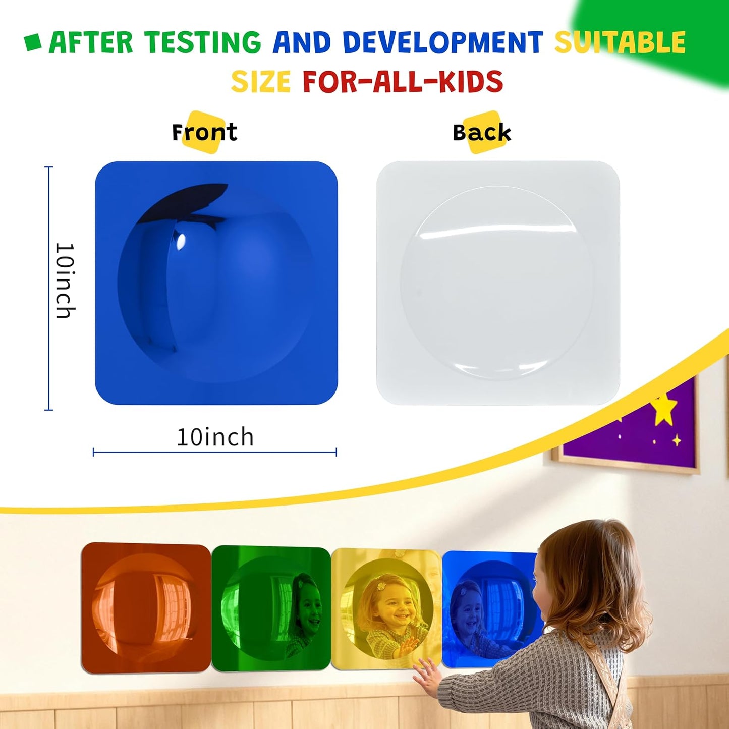 4PCS Sensory Bubble Mirrors for Kids, Autism Room Must Haves | Visual Stimulation Calming Corner Decor, Shatterproof Mirror for Kids, Gifts for Autistic Girls & Boys, 10 × 10 Inch
