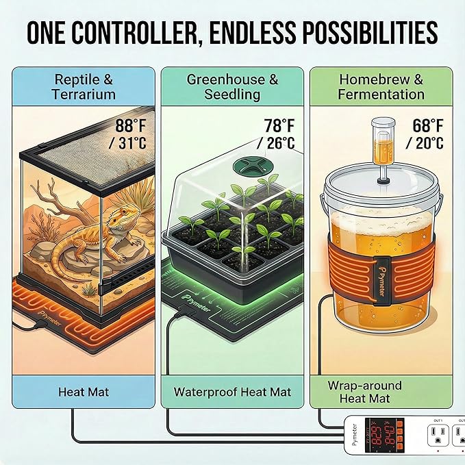 2 in 1 Digital Temperature Controller Dual Outlet Heat Mat Thermostat Reptile - Image 5