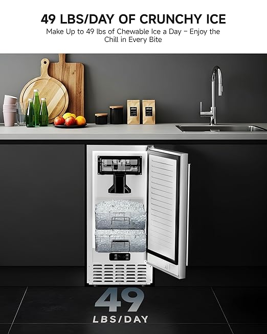 EUHOMY Under Counter Nugget Ice Maker, 49 lbs/Day Built-in or Freestanding Ice - Image 2