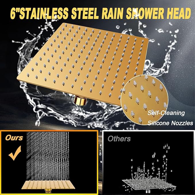 High Pressure Square Rain Gold Shower Head and Handle Shower Set.Equipped - Image 3