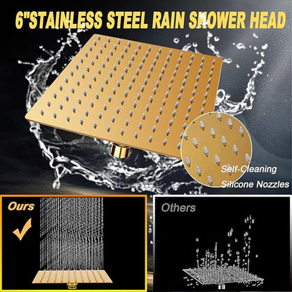 High Pressure Square Rain Gold Shower Head and Handle Shower Set.Equipped - Image 3