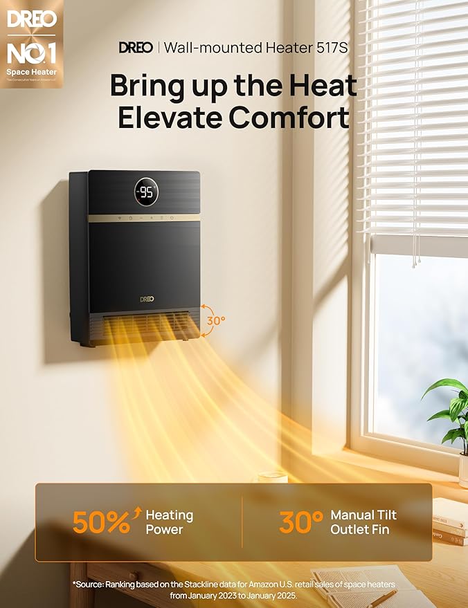 DREO Smart Wall Heater, IP24 Electric PTC Space Heater - Image 2