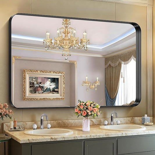 CIRCUMI Black Bathroom Mirror, Rounded Corner, Tempered Glass, Large Mirror by CIRCUMIMirror