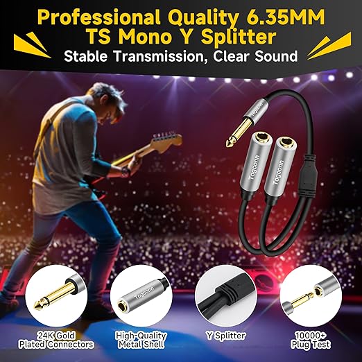 Togconn 2-Pack 1/4 inch TS Mono Splitter Y Adapter, 6.35mm Mono Male to Dual - Image 2