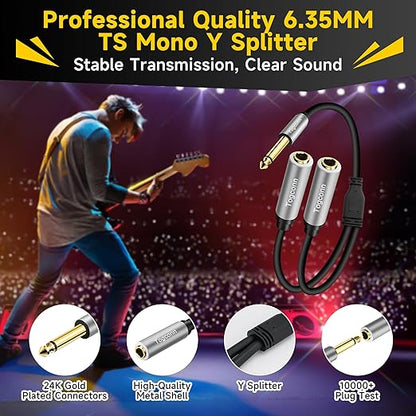 Togconn 2-Pack 1/4 inch TS Mono Splitter Y Adapter, 6.35mm Mono Male to Dual - Image 2
