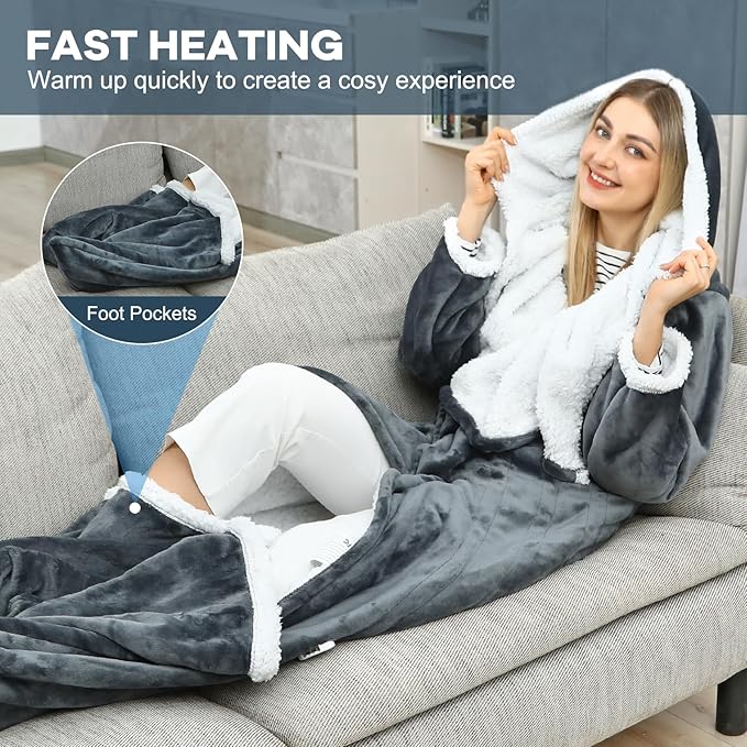 Wearable Electric Blankets, Heated Snuggle Blanket, Foot Pocket, 10 Heating 3 - Image 4