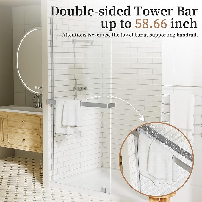 36" W x 76" H Fixed Glass Shower Panel, Frameless Shower Glass Panel - Image 3