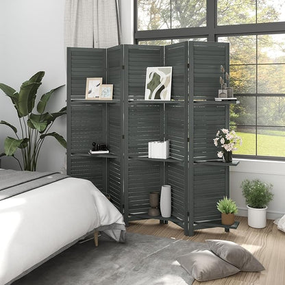 HOMCOM Room Divider, 5 Panel 67" Tall Wood Privacy Screen - Image 8