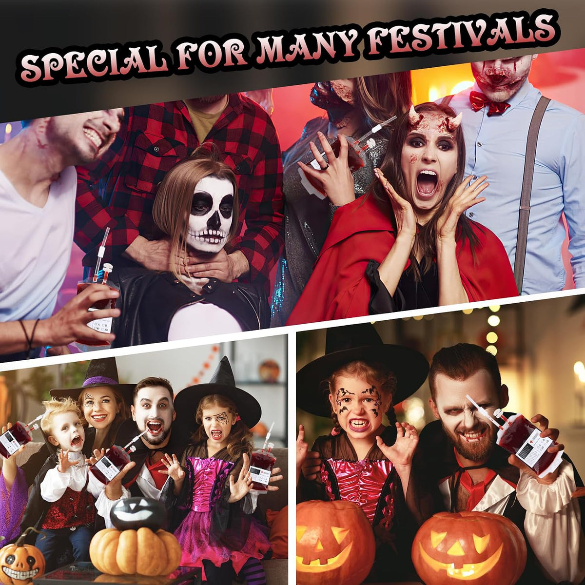 tchrules 54 Pcs Blood Bags for Drinks Halloween Party Decorations, Reusable B...