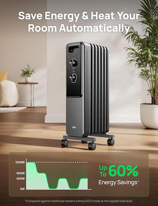 DREO Radiator Heater, Dual Knobs, 8 Safety Protection, 1500W Electric Space - Image 6