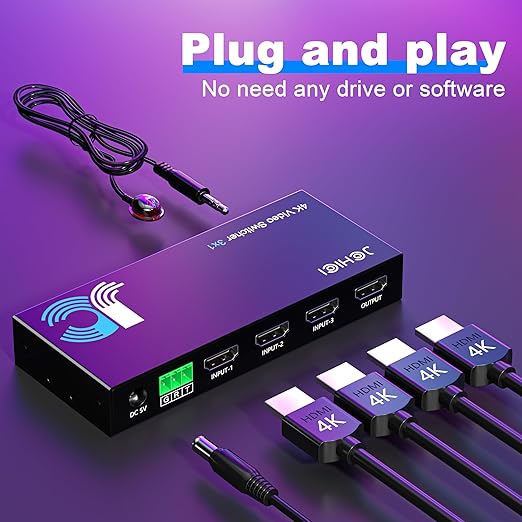 HDMI Switch 3 in 1 Out 4K@60Hz, 3Ports HDMI Switcher Splitter Selector - Image 7