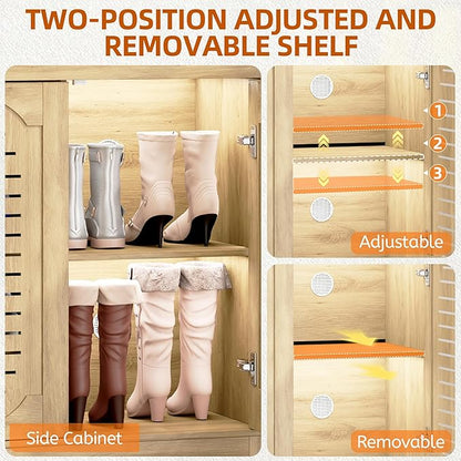 Vlsrka Shoe Cabinet with 3 Doors, Narrow Wooden Shoe Cabinet, Outdoor Hidden - Image 5