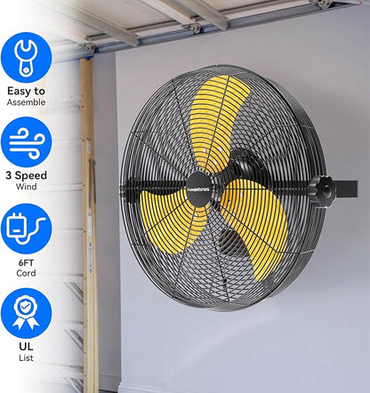 Fanqiebros 4580 CFM 18 inch High Velocity Wall Mounted Fan, 3-Speed Metal Fan - Image 3