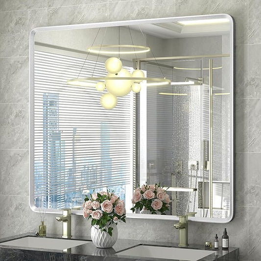 40x36 Inch Nickel Bathroom Mirror by GOLOMO