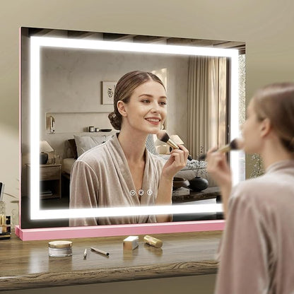 ROLOVE Pink Makeup Mirror with Lights 23x19 Inch, 3-Color Dimmable LED & Touch - Image 7
