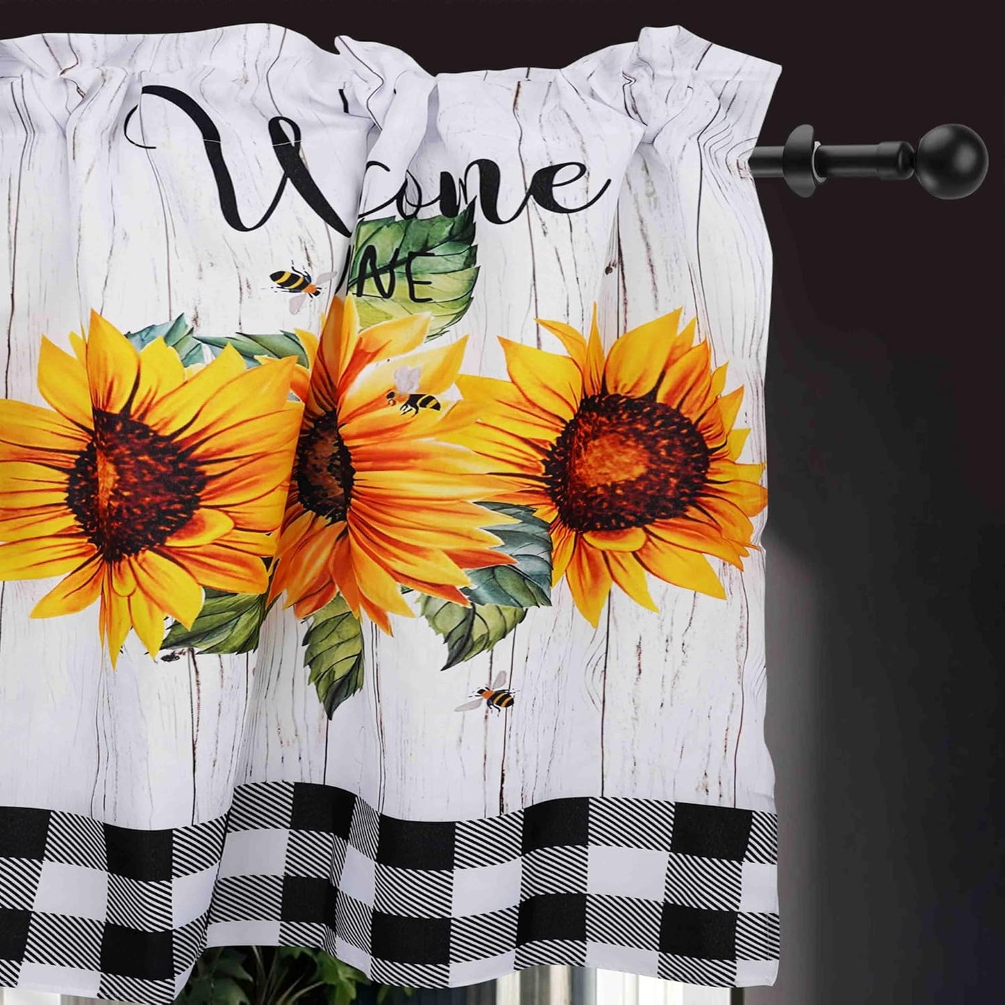 3 Piece Sunflower Kitchen Curtains and Valances Set for Windows Sunflower Art Kitchen Window Curtains Over Sink Decor 27.5x36 in