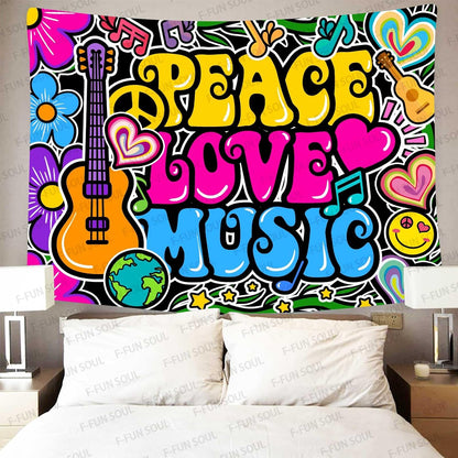 70s Music Tapestries Groovy Tapestry, Hippie Tapestry, 40x30inches | Peace Love Art Wall Hanging Tapestries, Psychedelic Tapestry, Soft Flannel, Bedroom, Dormitory, Office, Party Decor Banner