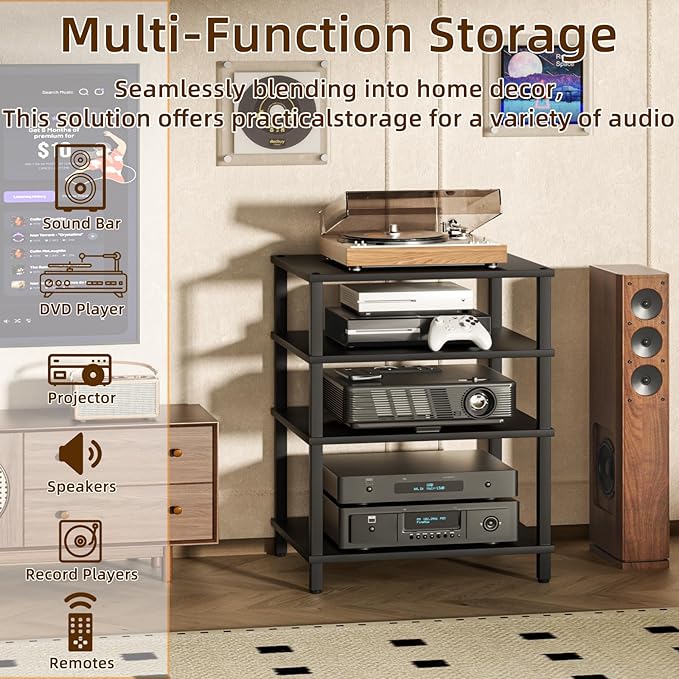 4-Tier AV Media Player Stand, Modern Stereo Cabinet, Wooden TV Stand, Game - Image 6