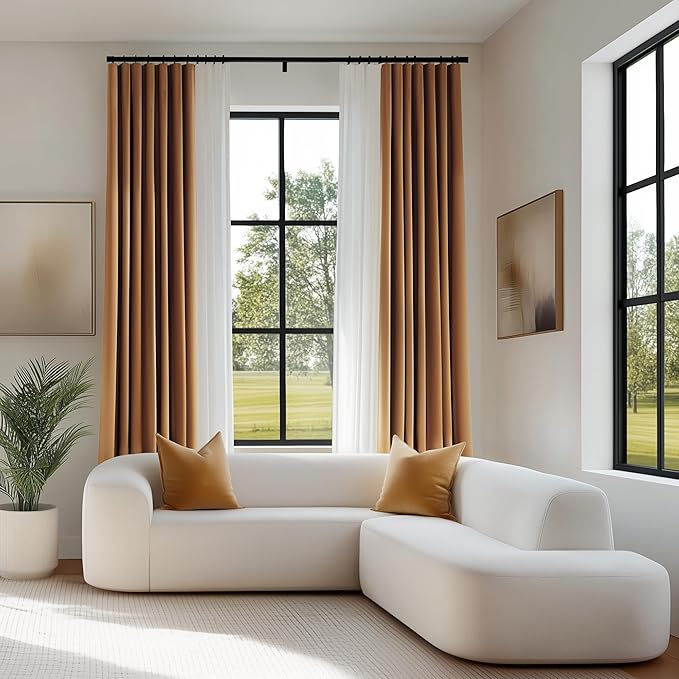 FMFUNCTEX Velvet Blackout Curtains Gold Brown Thermal Insulated Curtains - Image 7