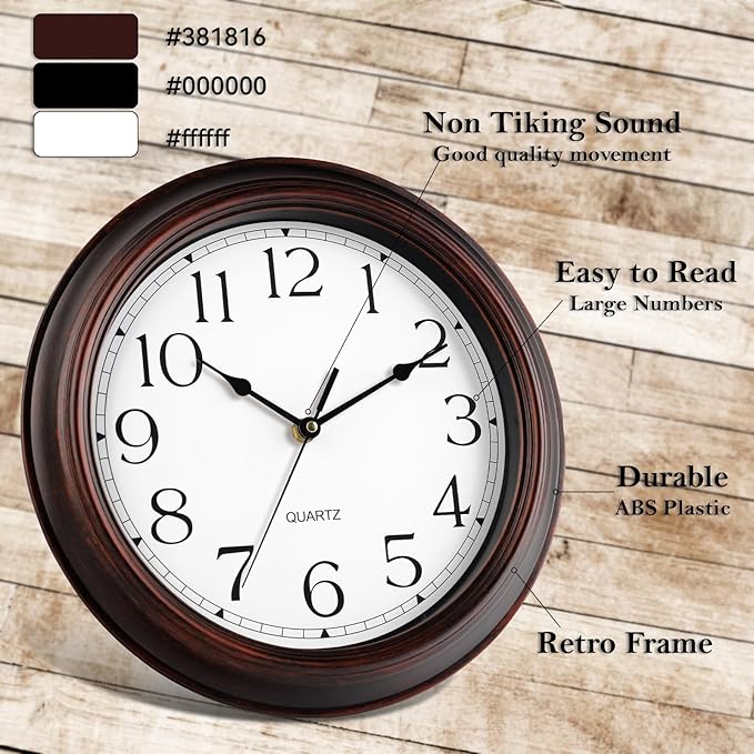 KECYET 12 Inch Wall Clocks Battery Operated Silent Non-Ticking Wall Clock - Image 5