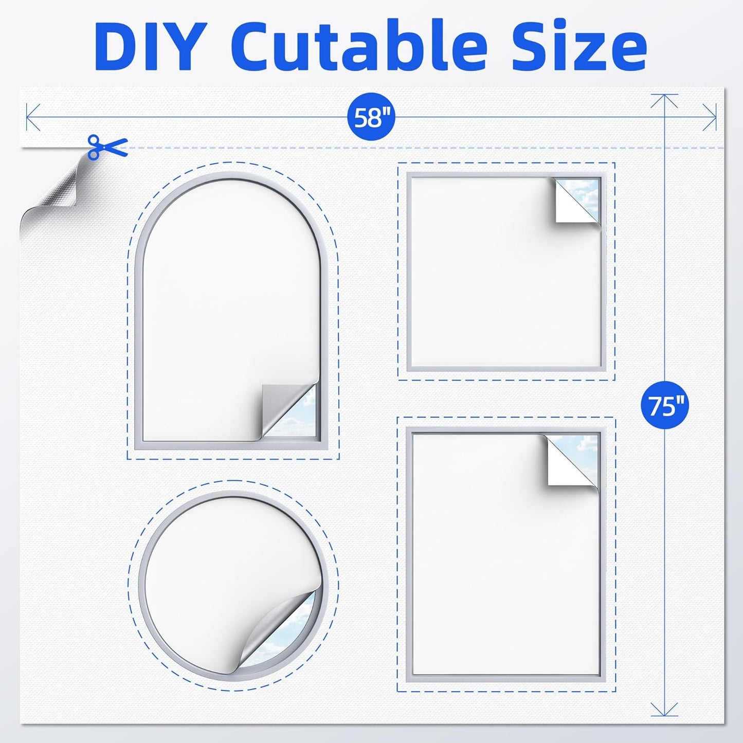 Magnetic Blackout Window Cover with Strong Magnets – 75" x 58" Portable Blackout Curtains for Bedroom, No Drill Black Out Blinds & Temporary Black Out Shades for Windows Film RV Travel Skylight-White