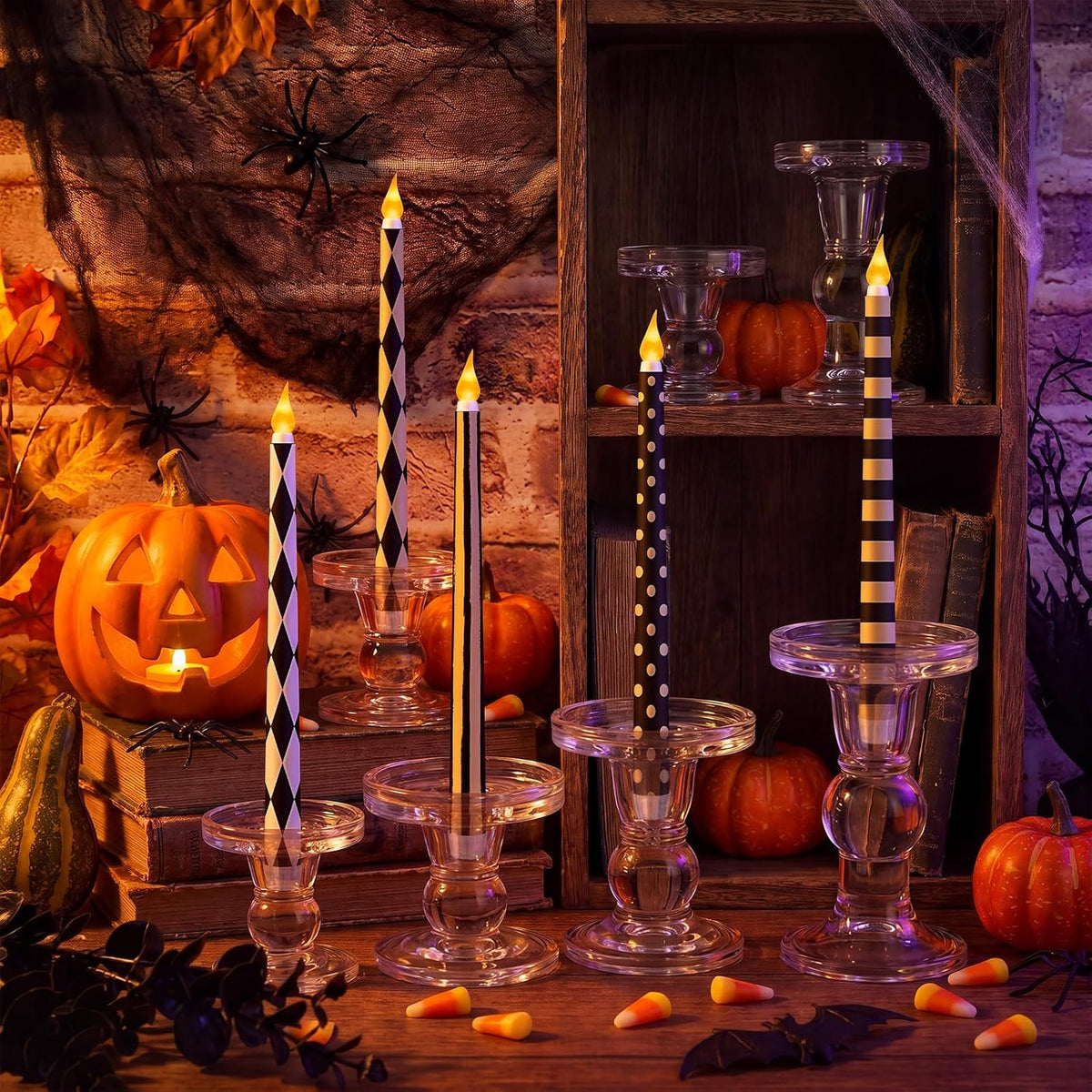 Lounsweer 8 Pcs Halloween Flameless Taper Candles, 10.91 in LED Home Decor